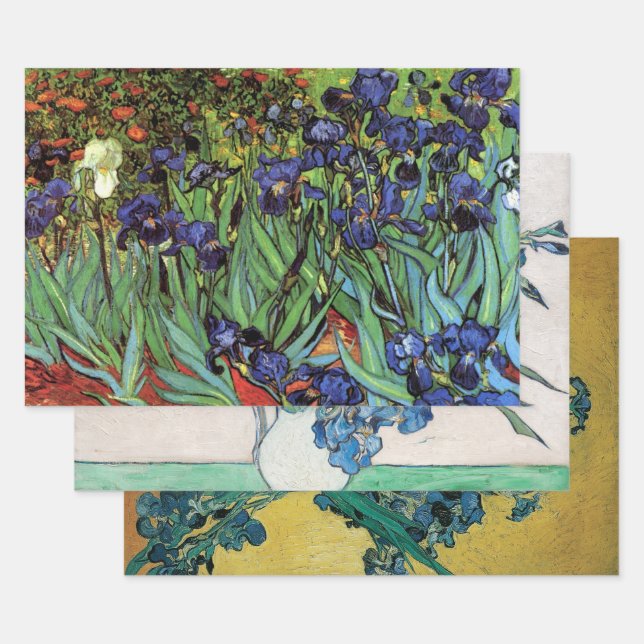 3 different Irises Flowers by Vincent van Gogh Wrapping Paper Sheet (Set)