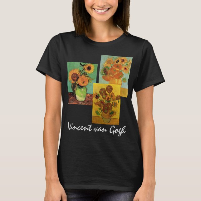 3 different Sunflowers Flowers by Vincent van Gogh T-Shirt (Front)