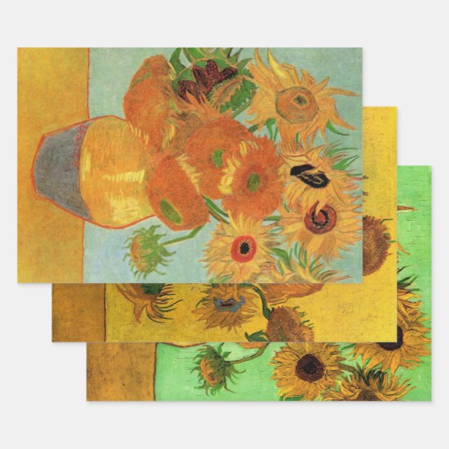 3 different Sunflowers Flowers by Vincent van Gogh Wrapping Paper Sheet (Set)