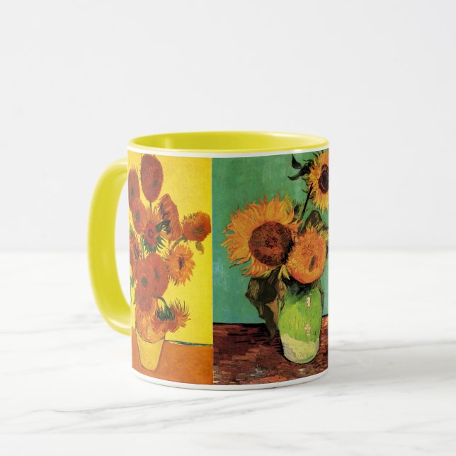 3 different Vintage Van Gogh Sunflower Paintings Mug (Front Left)