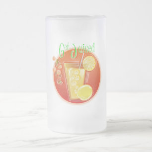 3 Dimensional Get Juiced Graphics Frosted Glass Beer Mug