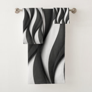 3 Dimensional Wavy Black and White Pattern Bath Towel Set