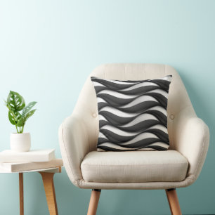 3 Dimensional Wavy Black and White Pattern Cushion