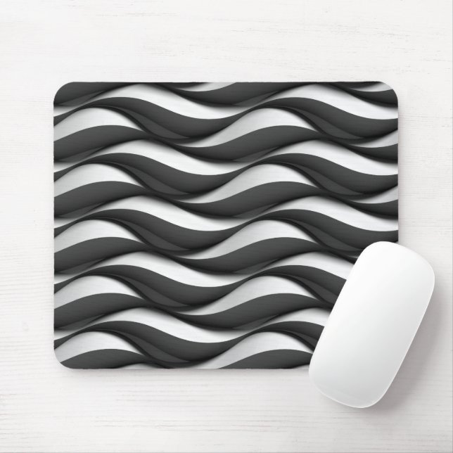 3 Dimensional Wavy Black and White Pattern Mouse Mat (With Mouse)