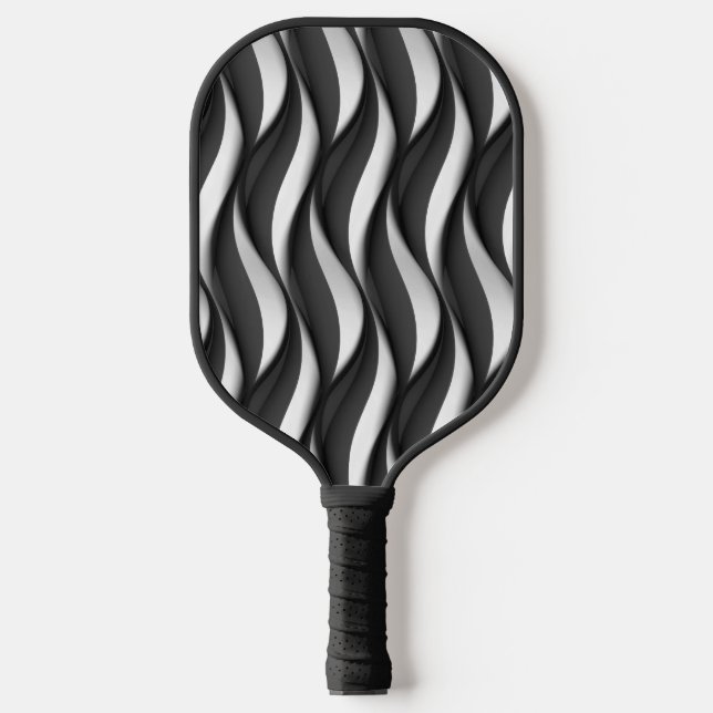 3 Dimensional Wavy Black and White Pattern Pickleball Paddle (Front)