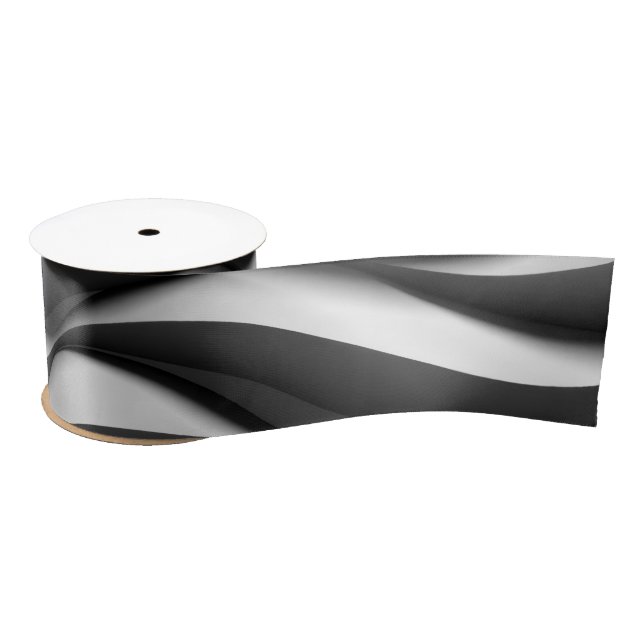 3 Dimensional Wavy Black and White Pattern Satin Ribbon (Spool)