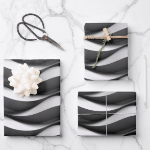 3 Dimensional Wavy Black and White Pattern Wrapping Paper Sheet
