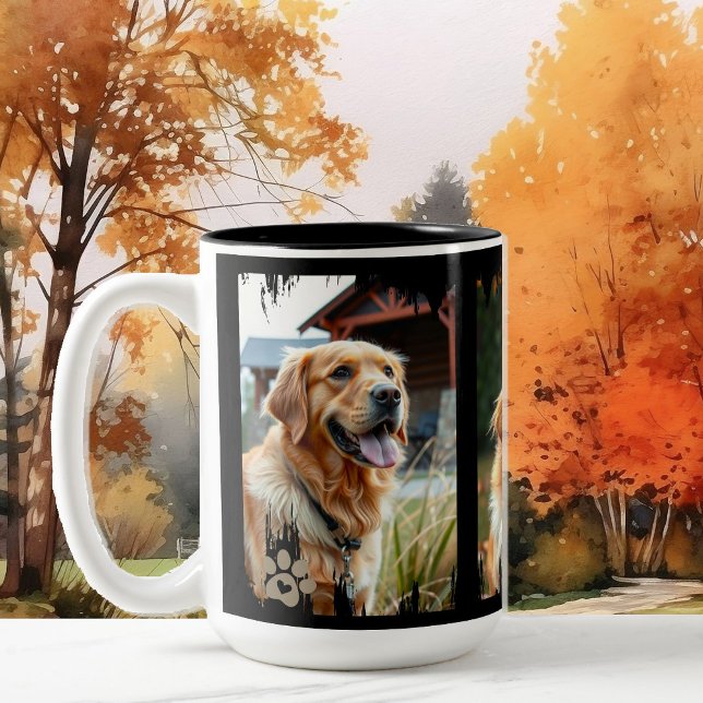 3 Dog Photos Heart Pawprints Gift Two-Tone Coffee Mug (Creator Uploaded)
