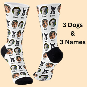 3 Dogs, 3 Names, Dog Photo - Personalised White Socks