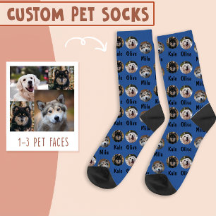 3 Dogs 3 Names Personalised Dog Photo on Blue Socks