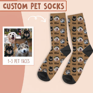 3 Dogs 3 Names Personalised Dog Photo on Brown Socks