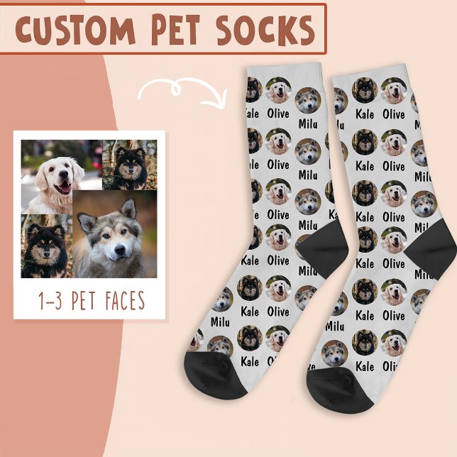 3 Dogs 3 Names Personalised Dog Photo on Grey Socks (Creator Uploaded)