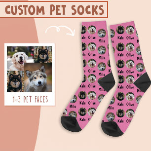3 Dogs 3 Names Personalised Dog Photo on Pink Socks