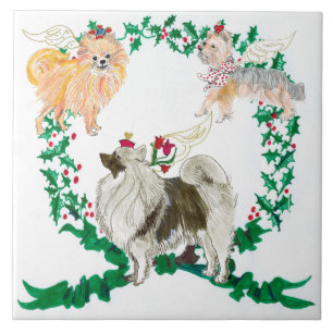 3 Dogs Barking For Joy Holiday Tile Trivet