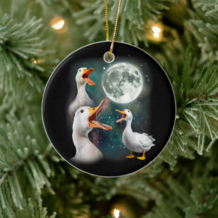 3 Ducks Howl At Moon Funny Weird Cursed Pekin Duck Ceramic Tree Decoration