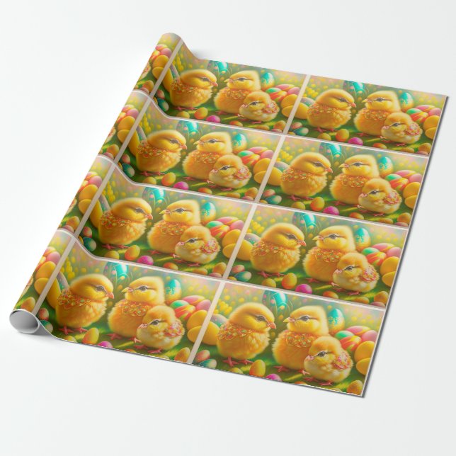 3 Easter Chicken Collection Wrapping Paper (Unrolled)