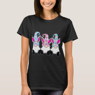 3 Easter Gnomes Pastel Spring Gingham Plaid Bunny  T-Shirt