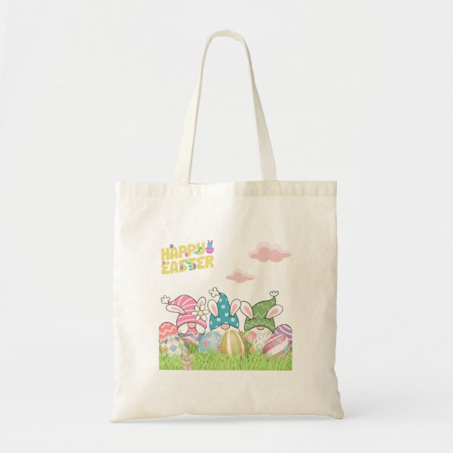 3 Easter Gnomes with Easter Eggs Tote Bag (Front)