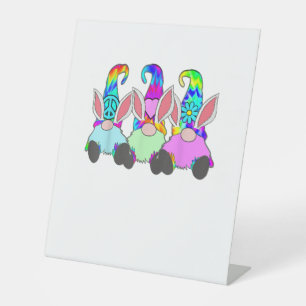 3 Easter Hippie Gnomes Tie Dye Spring Bunny Ears R Pedestal Sign