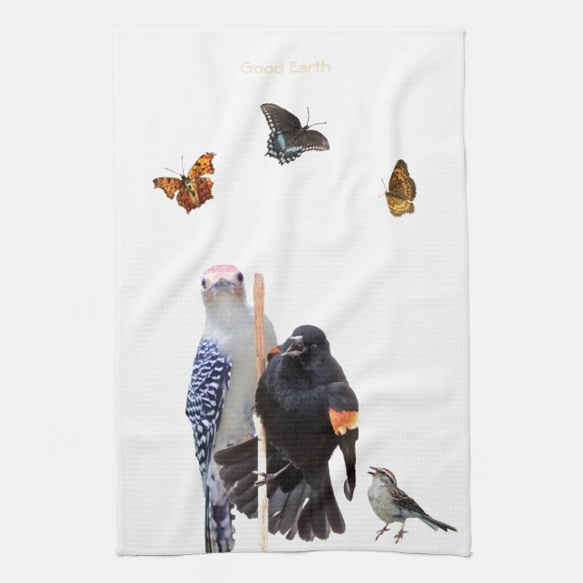 3-Eastern Birds and 3-Butterflies: Tea Towel (Vertical)