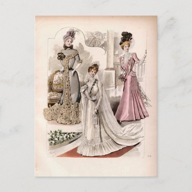3 Edwardian Ladies Flowing Gowns Vintage Fashion  Postcard (Front)