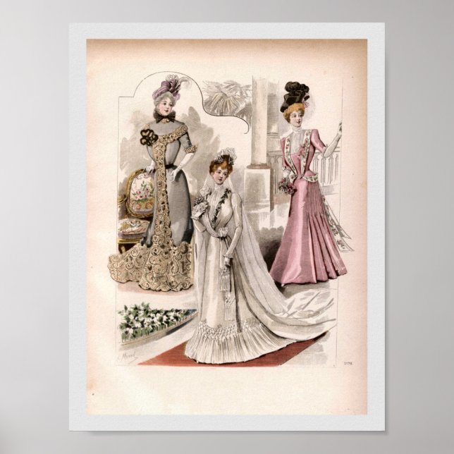 3 Edwardian Ladies Flowing Gowns Vintage Fashion   Poster (Front)