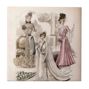 3 Edwardian Ladies Flowing Gowns Vintage Fashion  Tile