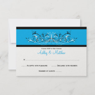 #3 Elegant Blue Black White Scrolls RSVP