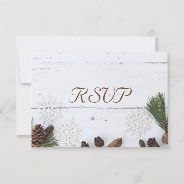 3 Entree Choice Winter Pinecone and Snowflake RSVP Card (Front)