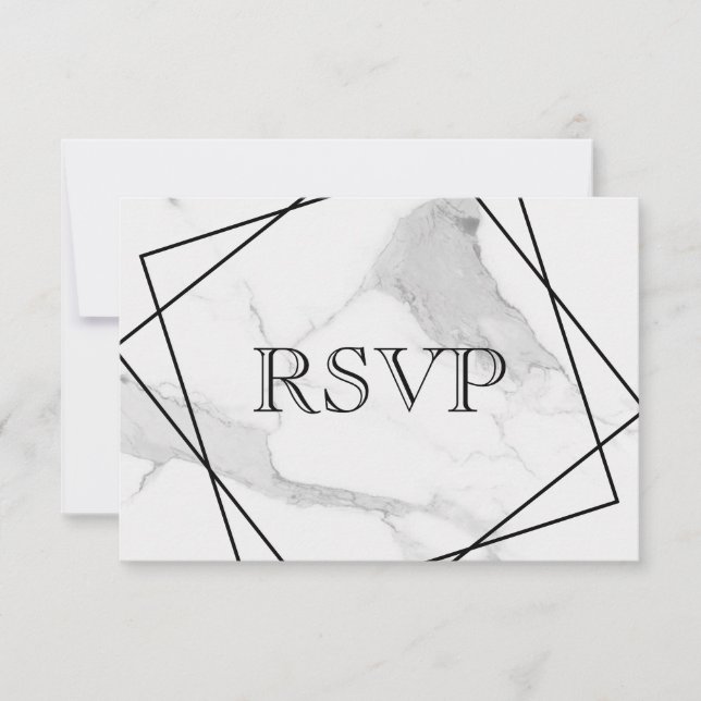 3 Entree Choices Marble Geometric Wedding Response Invitation (Front)