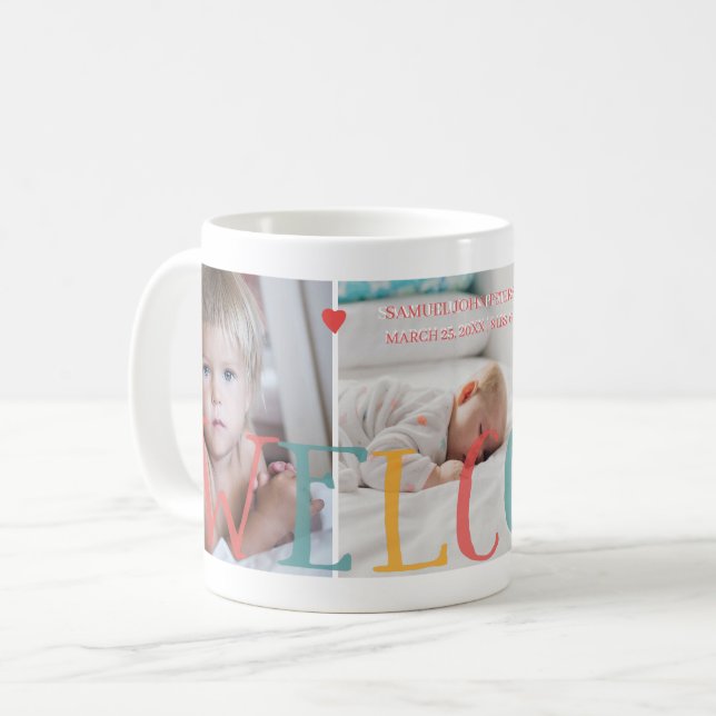 3 family photo collage WELCOME newborn baby Coffee Mug (Front Left)