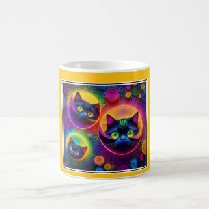 3 Fantasy Cats In Radiating Energy Bubbles Coffee Mug