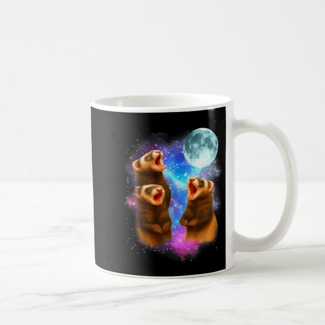 3 Ferret Moon Howling Ferrets Funny For Men, Women Coffee Mug (Right)