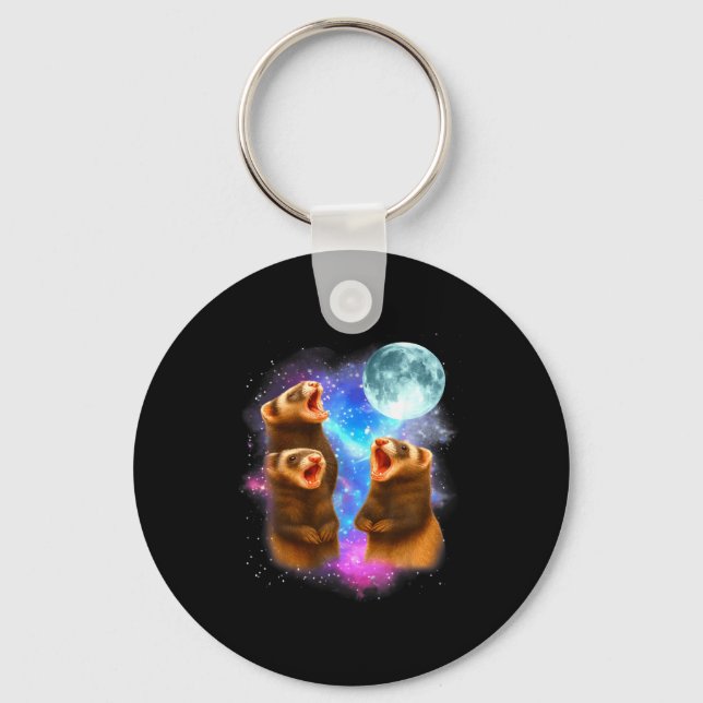 3 Ferret Moon Howling Ferrets Funny For Men, Women Key Ring (Front)