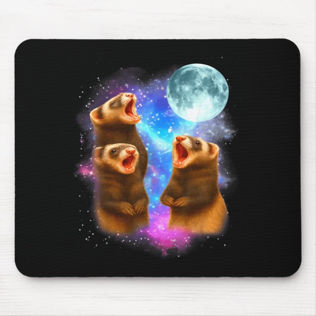 3 Ferret Moon Howling Ferrets Funny For Men, Women Mouse Mat (Front)
