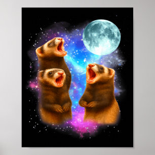 3 Ferret Moon Howling Ferrets Funny For Men, Women Poster
