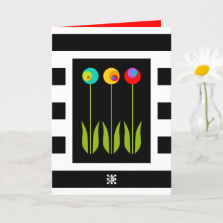 3 Fibonacci Flowers on Bold Stripes HS Grad Card