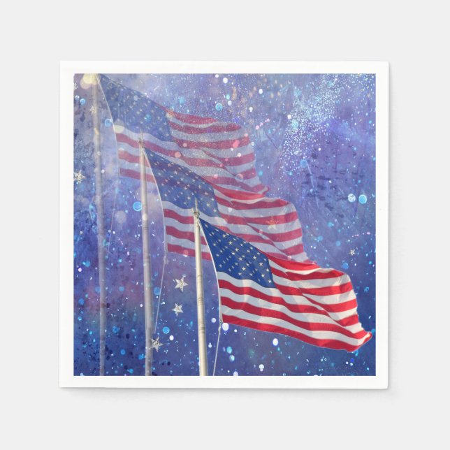 3 Flags Napkins, Patriotic with Starry Sky & Mist Napkin (Front)