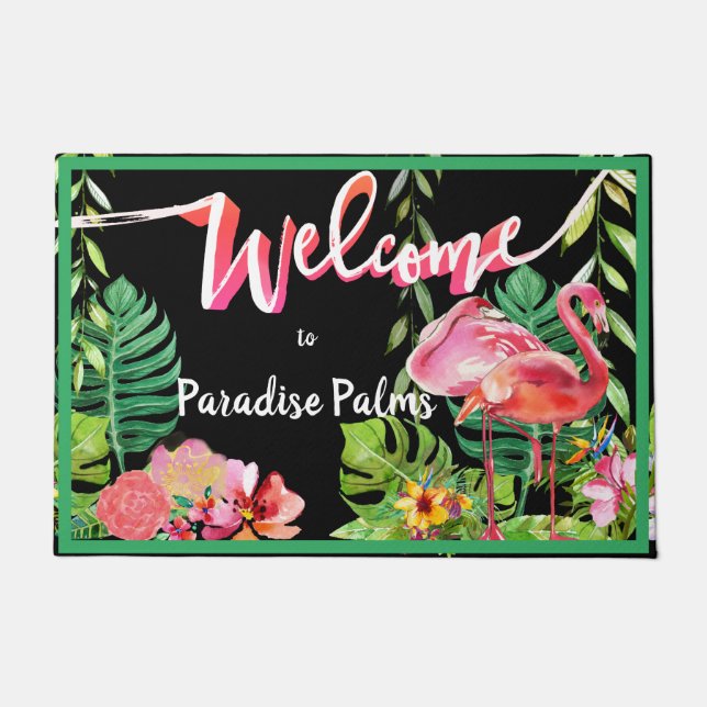 3 Flamingo Paradise Beach House Doormat (Front)