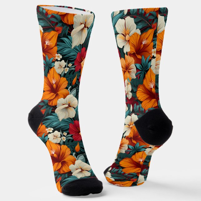 #3 Floral pattern Crew Socks (Angled)