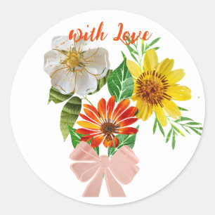 3 Flowers With love Classic Round Sticker