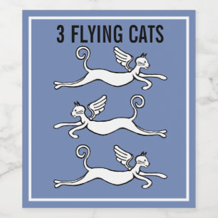 3 flying cats comic art image wine label