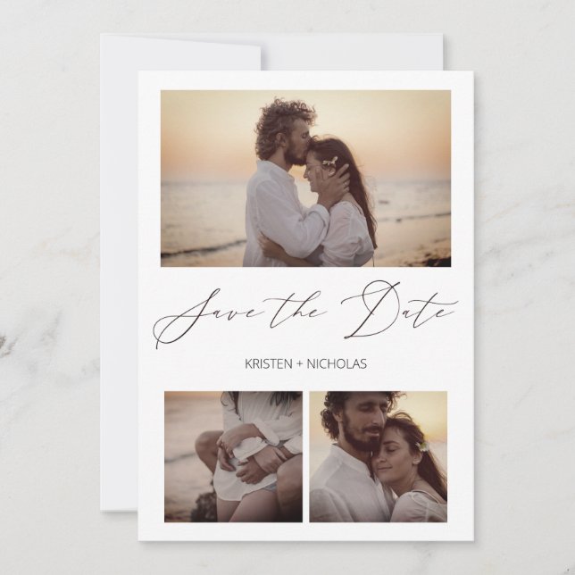 3 Fotos Elegantes Instantáneas Sesión Pareja Feliz Save The Date (Front)