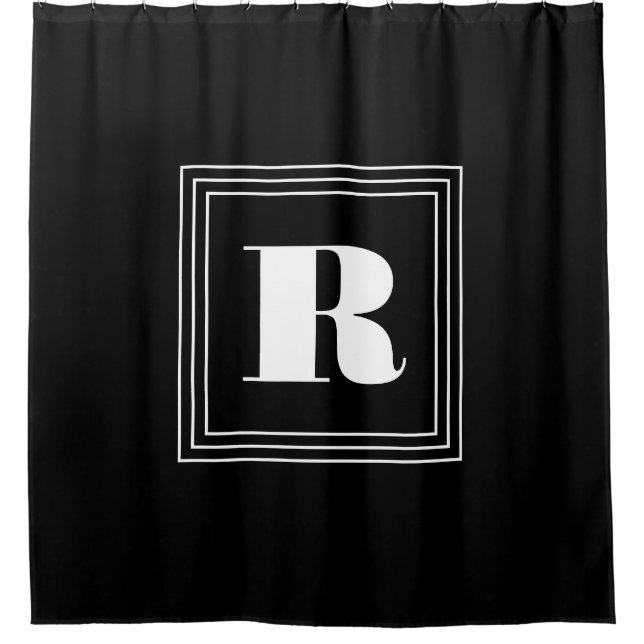 3 Frame Monogram | Black & White Shower Curtain (Front)