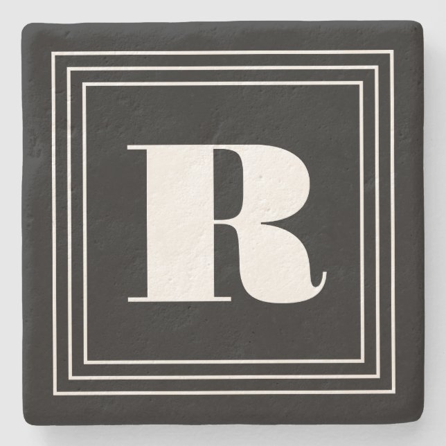 3 Frame Monogram | Black & White Stone Coaster (Front)