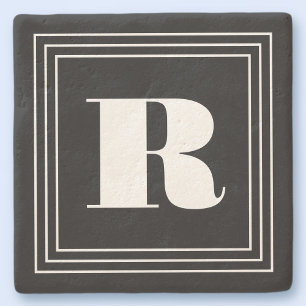 3 Frame Monogram   Black & White Stone Coaster