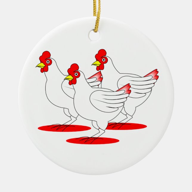 3 French Hens Ceramic Tree Decoration (Front)