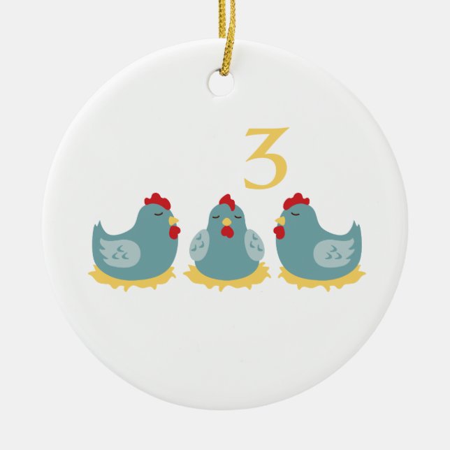 3 French Hens Ceramic Tree Decoration (Front)