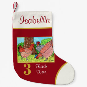 3 French Hens Cute Animals Custom Name Small Christmas Stocking