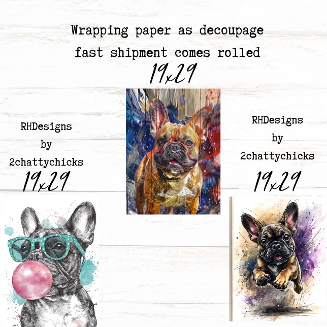 3 Frenchie Bulldog Trio Wrapping Paper Decoupage  (Creator Uploaded)